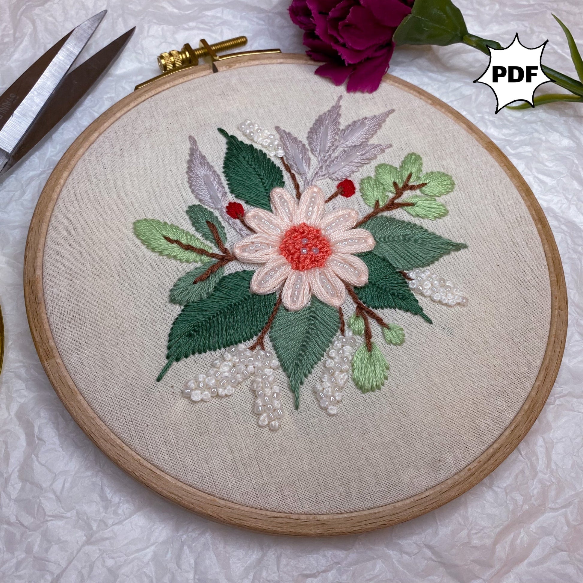 embroidery for beginners PDF pattern: garden flower 2