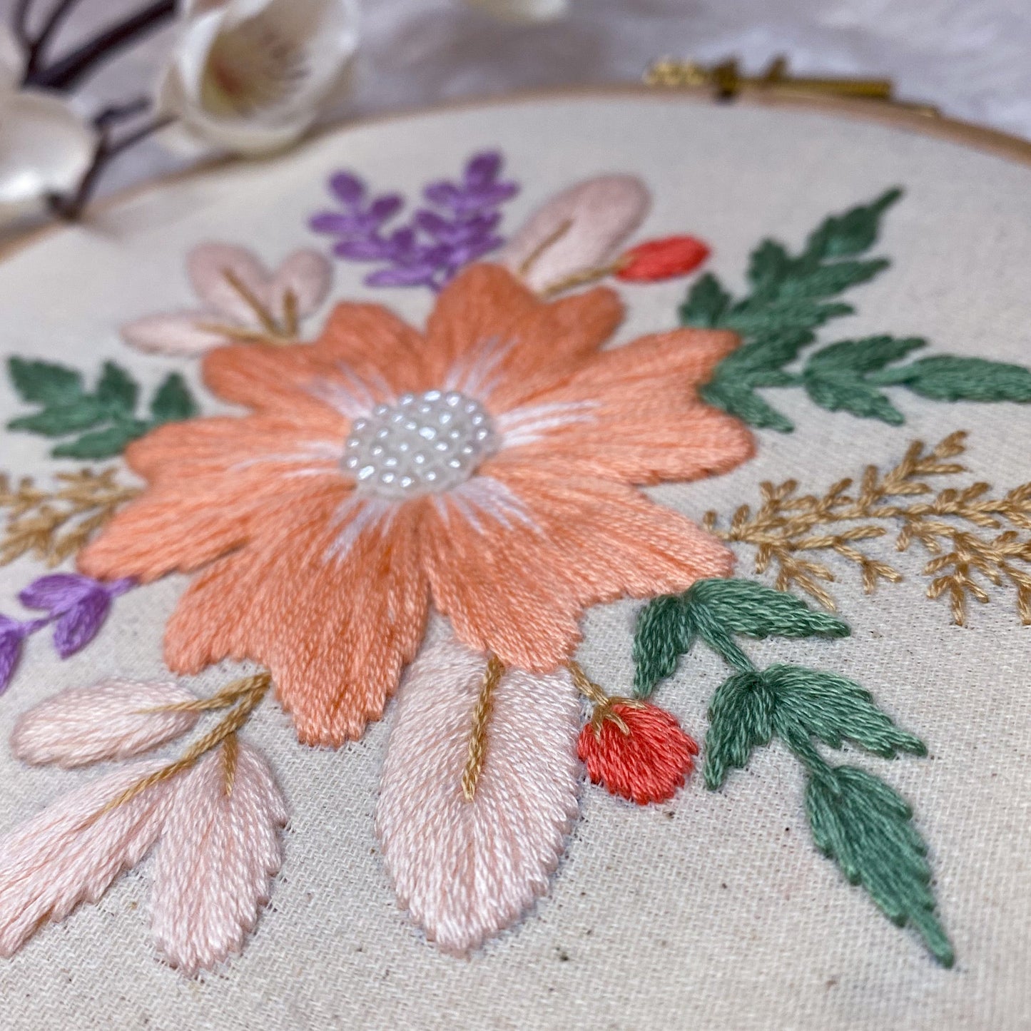 embroidery for beginners PDF pattern: garden flower 7inch hoop