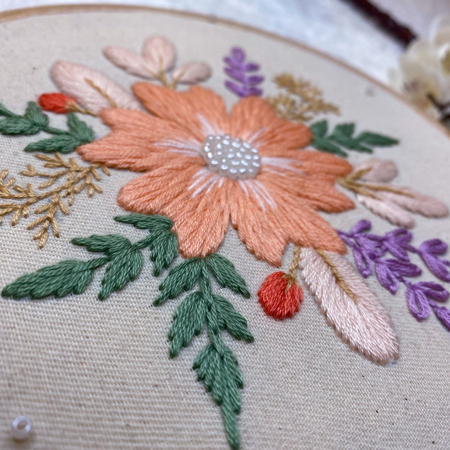 embroidery for beginners PDF pattern: garden flower 7inch hoop